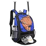 DAFISKY Baseball Bag Softball Backpack - Youth Adult T Ball Bat Equipment Bag with Bat and Helmet Holders, Shoe Compartment and Hook, Blue