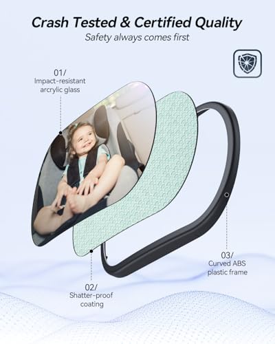 Image of Baby Car Mirror for Backseat - Rear Facing Car Seat Mirror Safety for Infant Newborn - Easily Observe the Baby Move,Clear Wide View,360Rotation, Secure, Shatterproof - Black
