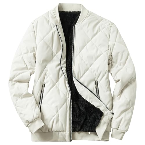 Men's Stand Collar Diamond Jacket Winter Full Zipper Bomber Outwear Fleece Lined Thermal Padded Jackets