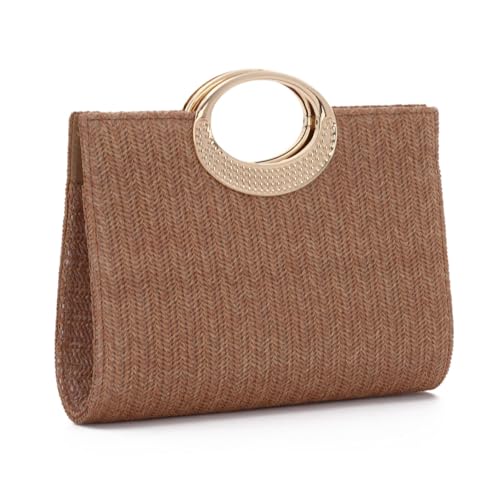 Imagen de EVEOUT Clutch de Paja Trenzada para Mujer Boho Chic Bolso Tejido para Fiesta Bodas Verano Cartera de Mano Rafia Sintética para Playa Vacaciones