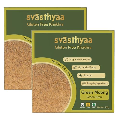 Image of Svasthyaa Green Moong Dal Khakhra | Gluten Free Roasted Khakra Snack | No Palm Oil, No Maida | Healthy Light Diet Snack for Weight Loss | 200g | Pack of 2