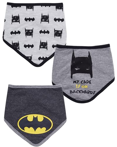 Image of BATMAN 3-Pack Baby Bibs for Boys | Unisex Teething Bibs | Snap Closure | Newborn Boy Bibs | Black/Grey/White, 0-12 Months