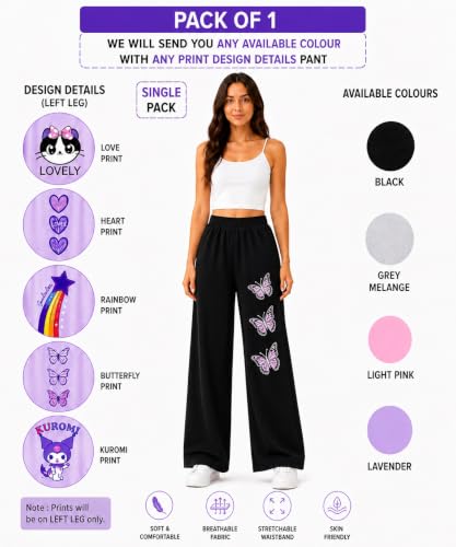 Image of Girls Wide Leg Casual Pant with Graphic Print Pack of 1