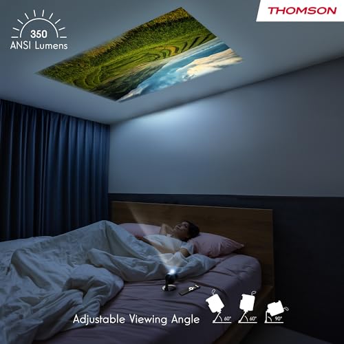 Thomson Vega PG35B Projecteur LED Intelligent Portable, Full HD 1080p, Google TV, 350 ANSI, Autofocus, Keystone, HDR10, Dolby Digital+, WiFi, Bluetooth, Batterie Intégrée – Étui Inclus