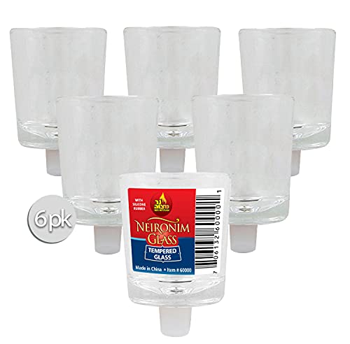 Ner Mitzvah Neironim Glass Shabbos Candle Holders with Safety Rubber - Premium Quality Clear Small Votive Cups, Standard Size for Neronim Shabbat Candles - Pack of 6