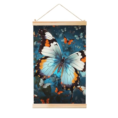 Toile murale papillon cadre bois tableau prêt à suspendre 91x61