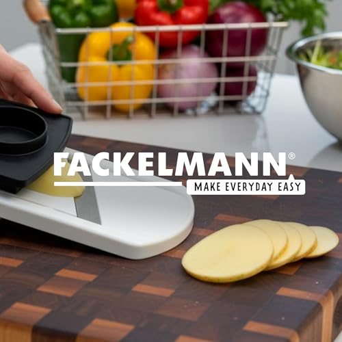 Miniatura 7 de Fackelmann Mandolina De Cocina Profesional Ajustable Para Cortar Verduras Con Protector De Dedos, Polímero Y Acero Inoxidable, Colores Blanco Y Negro, 32x12, 5cm, 1 Ud