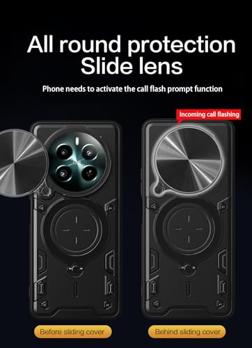 Image of SPAZY CASE Realme 12 Plus 5G / Realme P1 5G / Narzo 70 5G / Narzo 70 Pro 5G Back Case | Hybrid Case with 360 Degree Rotating Finger Ring Holder + Slider Shutter Camera Protection Cover - Black