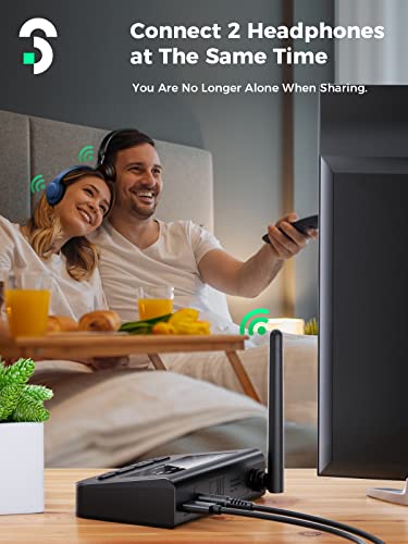 Bluetooth Transmitter For Tv, Soomfon Bluetooth 5.0 Audio Transmitter With Volume Control, Bluetooth Adapter Splitter For Tv/Pc, Aptx Low Latency, Ultra Long Range (Black) #TOP2