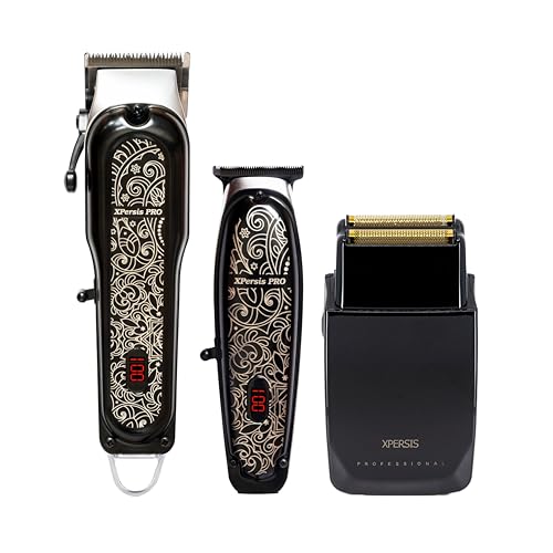 XPERSIS PRO All Metal Quiet and Low Vibration Cordless Hair Clipper + Hair Trimmer for Mens and Barbers +Shaver with Sharp Blades, Cord/Cordless Electric Razor for Mens Black