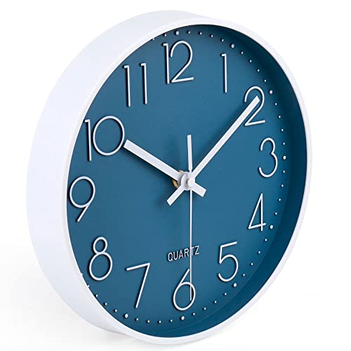 Image of jomparis 10 Inch Cerulean Wall Clock Battery Operated Silent & Non-Ticking Wall Clock Decor for Bathroom Bedroom