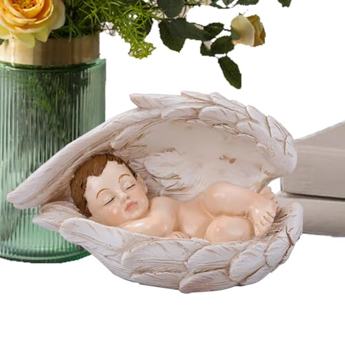 Yonuaret Pequeñas figuras de belén - Escultura decorativa de escritorio, hecha de resina, para dormir con alas de ángel, para varios lugares como mesita de noche, escritorio, alféizar de ventana y