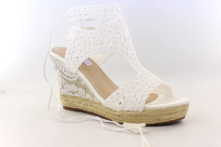 Bruidssandalen met sleehak, espadrilles met wit platform en enkelveters. - Image 3