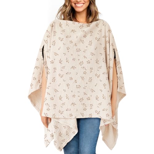 Image of Konssy Muslin Nursing Cover for Breastfeeding, 360° Full Privacy Breathable 100% Cotton Breastfeeding Cover, Multi-use Carseat Canopy