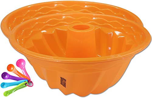 Bundt Pan - Set of 2 - 100% Pure Food Grade Nonstick Silicone Fluted Cake Pan + Tablespoon Measuring Spoons Set Bundt Pan - Set of 2 - 100% Pure Food Grade Nonstick Silicone Fluted Cake Pan + Tablespoon Measuring Spoons Set