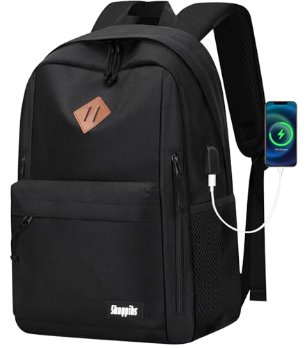 Black Backpack for School - 17.3 Inch Lightweight Daypack for Teen Boys & Girls, Simple Bookbag for Women & Men, Kids Book Bag, Mochilas Escolares para Nios