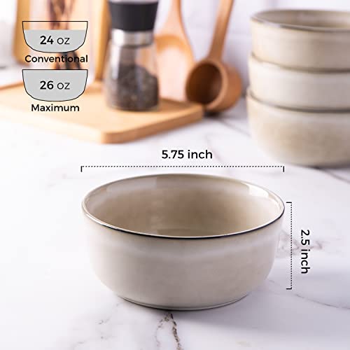 Gbhome Cereal Bowls Set Of 4 For Kitchen, 26Oz Stoneware Soup Bowls Set For Cereal Soup, Modern Kitchen Bowls For Meal, Dishwasher &Microwave Safe, Reactive Glaze-Cappuccino #TOP1