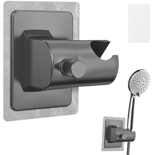 ABOHU Shower Head Holder, Strong Adhesive and Waterproof Shower Head Mount, 360° Rotation Adjustable Handheld Shower Wand Holder Bracket, No Drilling Wall Mount Bracket for Home Bathroom, Grey