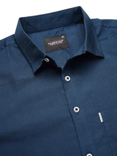 Image of Majestic Man Solid Cotton Casual Shirt - Slim Fit, Full Sleeves, Premium Button Closure