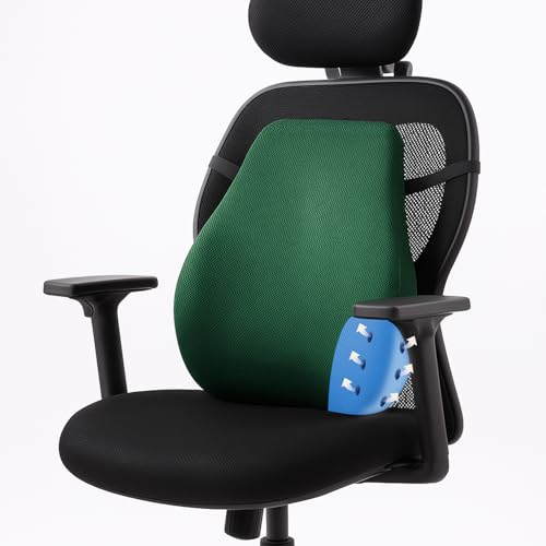 Sleepsia Back Support for Office Chair 1 Year Warranty Lumbar Support for Office Chair, Car Seat Back Support, Memory Foam Pillow (Gel Ventilated, Green)