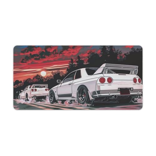 QEOPGNE Car Large Mouse Pad Gaming R32 Japanese Retrowave Anime JDM Racing Car Desk Mat for Keyboard and Mouse Mat Non-Slip Rubber Desk Pad 30x60cm