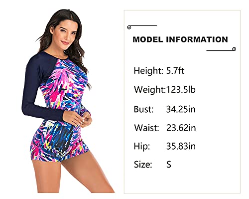 Swimall Women Boy Short Long Sleeve Swimsuits One Piece Rash Guard Bathing Suit Swimwear Upf 50+(Multicoloured, Large(8-10)) #TOP5