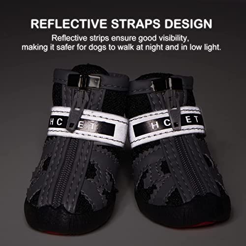 Image of KUTKUT Small Dog Boots, Breathable Shoes With Anti-Slip Rugged Sole, Hiking Boots With Reflective & Adjustable Strap Zipper Closure for Small Medium Dogs 4Pcs (Black Grey)