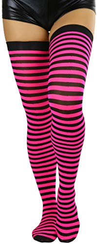 Image of ToBeInStyle Women's Opaque Hosiery Thin Striped Thigh High Long Stocking
