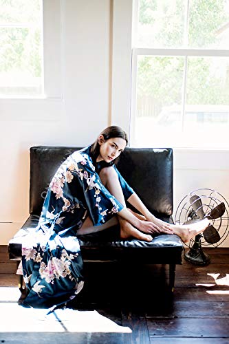 Kim+Ono Satin Kimono Robe Long - Chrysanthemum & Crane - White, Satin Kimono Robes For Women With Floral Designs, 52 Inches In Length, One Size Fits Most. #TOP2