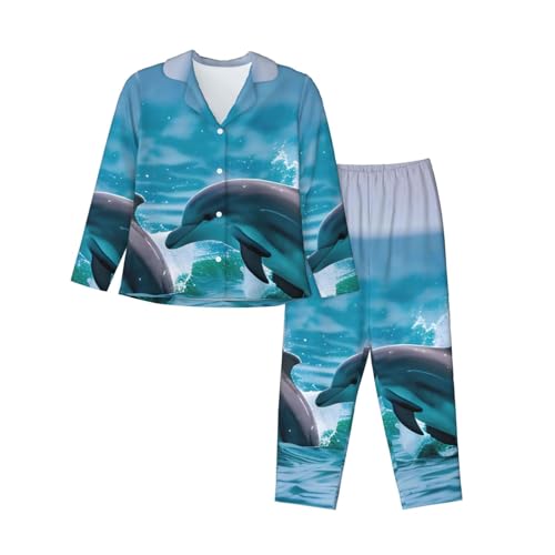 Pyjama manches longues femme motif dauphin pour vos soirées cocooning