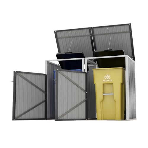 54 Cu.Ft Outdoor Trash Can Storage Shed for 2 Bins, Metal Garbage Bin Enclosure, Waterproof Outdoor Trash Storage Cabinet & Small Generator Shed for Garden & Yard, Dark Gray