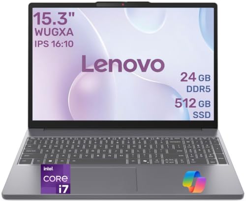 Image of Lenovo IdeaPad Slim 3 Laptop, Intel Core i7 (10-Core), 15.3 inch WUXGA Display 1920x1200, 24GB RAM, 512GB PCIe SSD, Wi-Fi 6, Windows 11, Numeric Keypad, Copilot AI, Business & Home Office Laptop