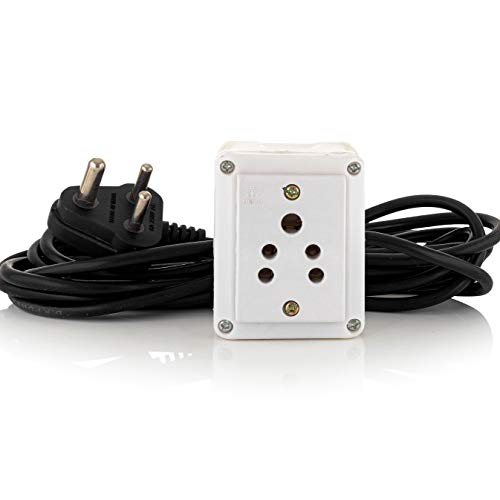 Image of Hi-Plasst Single Socket Extension Board with 4-Yard Long Wire, 6A 3-Pin Top Plug & 3-Pin Multiplug for Diwali Lights, Balcony Decor, Festive Lighting (Only Socket, White)