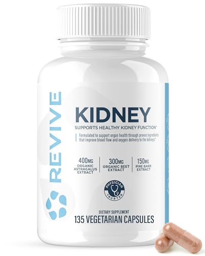 Revive MD Kidney Support Supplement for Men & Women – Kidney Cleanse & Detox Capsules for Overall Health & Function – Vegan-Friendly, Gluten-Free & Soy-Free (135 Vegetarian Capsules, 45 Servings)