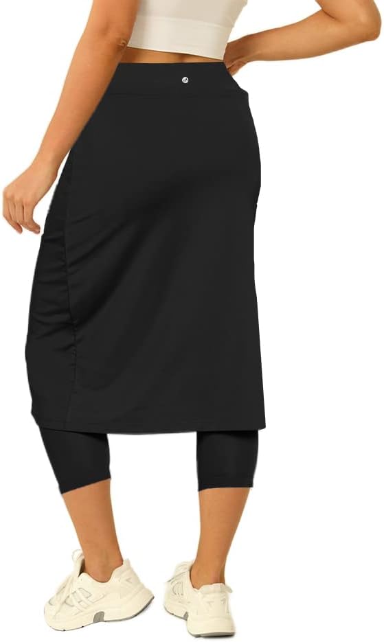 Aurgelmir Womens Tennis Skirt with Capris Leggings Golf Knee Length Skorts Athletic Long Skirts for Women with Pockets - Image 2