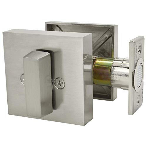 Image of Nuk3y Hulk Series Lever Door Handle Slim Square Modern Contemporary Lever Set (Deadbolt [Single Cylinder], Satin Nickel)