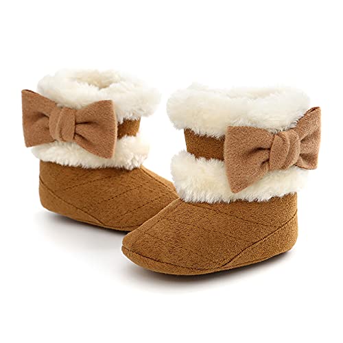 Nomere Baby Girls Boys Winter Warm Snow Boots Anti-Slip Soft Sole Bowknot Toddler First Walker Newborn Infant Booties Crib Shoes(Small / 0-6 Months,A-Brown) #TOP2