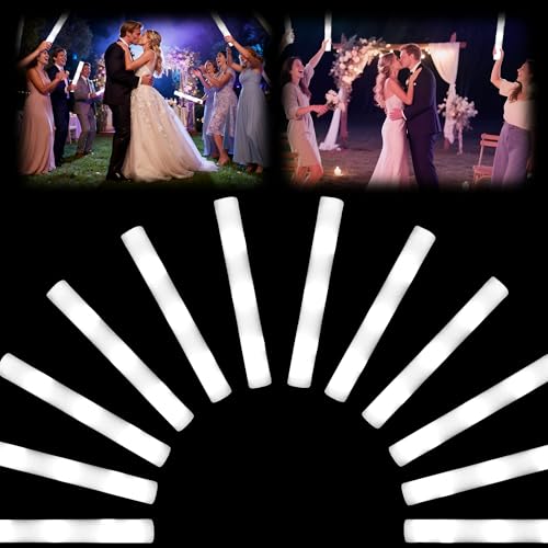 Desing Wish 12 Stück LED Leuchtstäbe Hochzeit Weiß Set 34cm Leuchtstäbe Schaumstoff Blinkstäbe Knicklichter Glow Sticks 3 Modi für Hochzeit Geburtstags Weihnachten Party Supplies Accessoire Deko