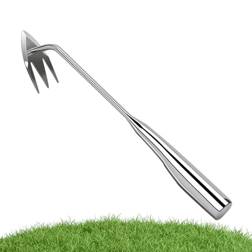 Manual Weed Remover Tool for Lawn and Garden, Heavy-Duty Weed Puller Tool 3-Tooth with Ergonomic Handle, Uprooting Weeding Tool for Gardening Backyard Farm