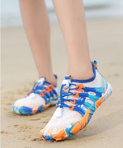 Miniatura 7 de Aonegold Zapatos De Agua Niños Niña Barefoot Zapatillas Verano Secado Rápido Respirable Escarpines Antideslizante Piscina Playa Calzado Descalzos Blanco Azul,Tamaño 26