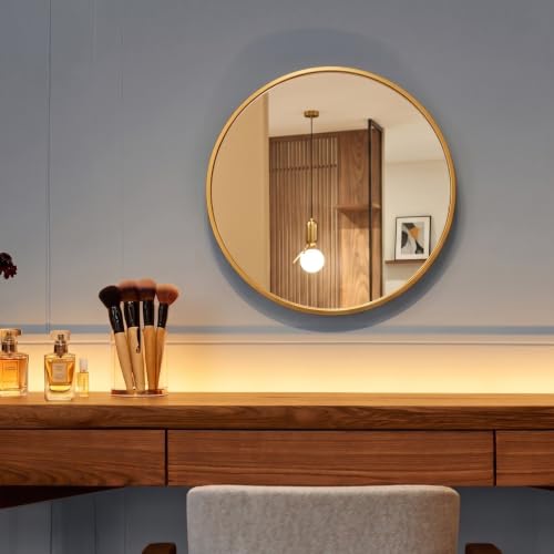 Image of Ali.G.I Round Wall Mirror, Modern Metal Framed Decorative Circle Vanity Mirror for Bathroom, Living Room, Bedroom & Entryway (Gold 18 inch)