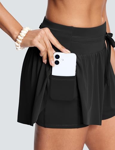 Womens 2.8" Swim Board Shorts High Waisted Slimming Quick Dry Stretch Swim Beach Trunk with Liner and 2 Pockets3