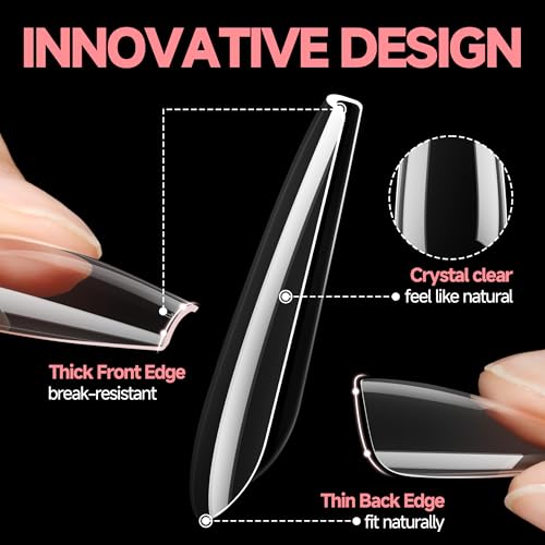 Image of UNA GELLA Long Coffin Nails Tips, 504PCS Soft Gel Nail Tips Coffin 12 Sizes Clear Full Cover Press on Nails False Nails for Acrylic Nails Professional Nail Extensions Art DIY Salon Soak Off Easy