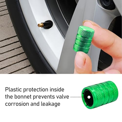 povtii 5 PCS Car Tire Valve Stem Caps, Aluminum Auto Wheel Stem Cover with O Seal, Corrosion Resistant Vehicle Tire Air Caps for Truck Motorcycle Bike, Universal Car Accessories (Green) - Thumbnail 5