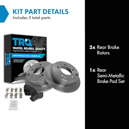 Image of TRQ Rear Brake Pad and Rotor Set Semi Metallic Solid Rotors | For 2010-2013 Kia Forte Forte Koup