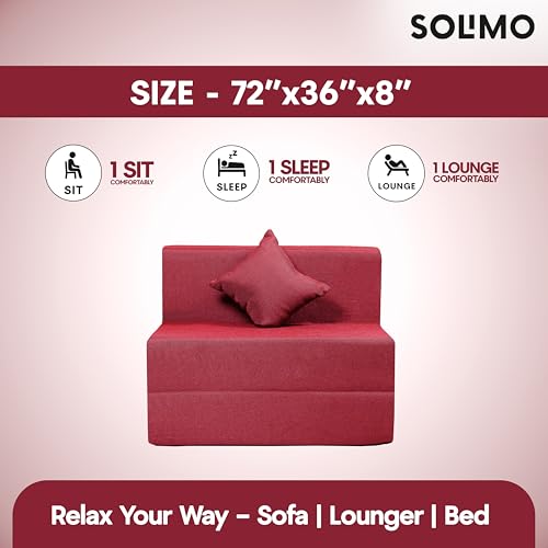 Image of Amazon Brand - Solimo 1 Seater 3 * 6 Jute Fabric Washable Cover Sofa Cum Bed with 1 Cushion 1 Seater Double Foam Fold Out Sofa Cum Bed (Finish Color - Maroon Delivery Condition - Pre-Assembled)