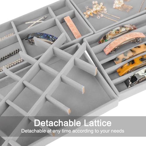 12Pcs Velvet Stackable Jewellery Trays, BOJVESH Grey Jewellery Drawer Organiser, Large Removable Display Jewellery Tray, Necklace Bracelet Storage Box for Earring, Ring, Brooch, Watch - Image 3