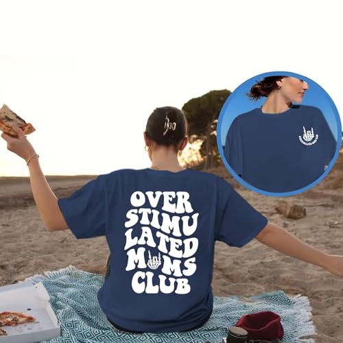 Image of Yuyiify Oversized Tshirts for Women Mama Overstimulated Cool Moms Club Skeleton Shirt Funny Mom Graphic Tees Top