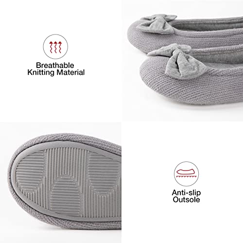 Hometop Women's Comfy Cotton Knit Memory Foam Ballerina Slippers Light Weight Terry Cloth House Shoes W/Stretchable Heel Design (Small / 5-6 B(M) Us, Gray) #TOP5