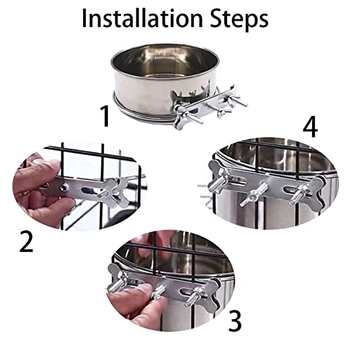 Hanging Pet Bowl Sturdy Durable Stainless, Steel Dog Bowls with Three Bolt Holder, Hanging Bowl Water Bowl Food Feeder, Cage Hanging Food Bowl Suitable for Pet Dogs Parrots - Image 7